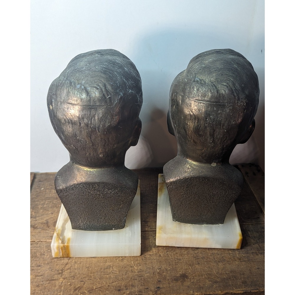 Paire of Vintage Bronze JFK Kennedy Bust Bookends on marble bases - Picture 3 of 6